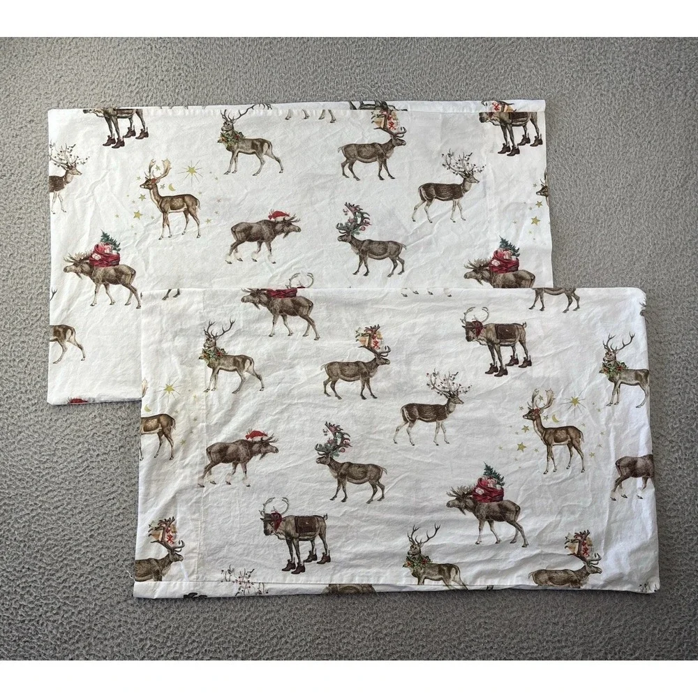 Pottery Barn Silly Stag Queen Sheet Set Flat Fitted + 2 Standard Pillowcases
